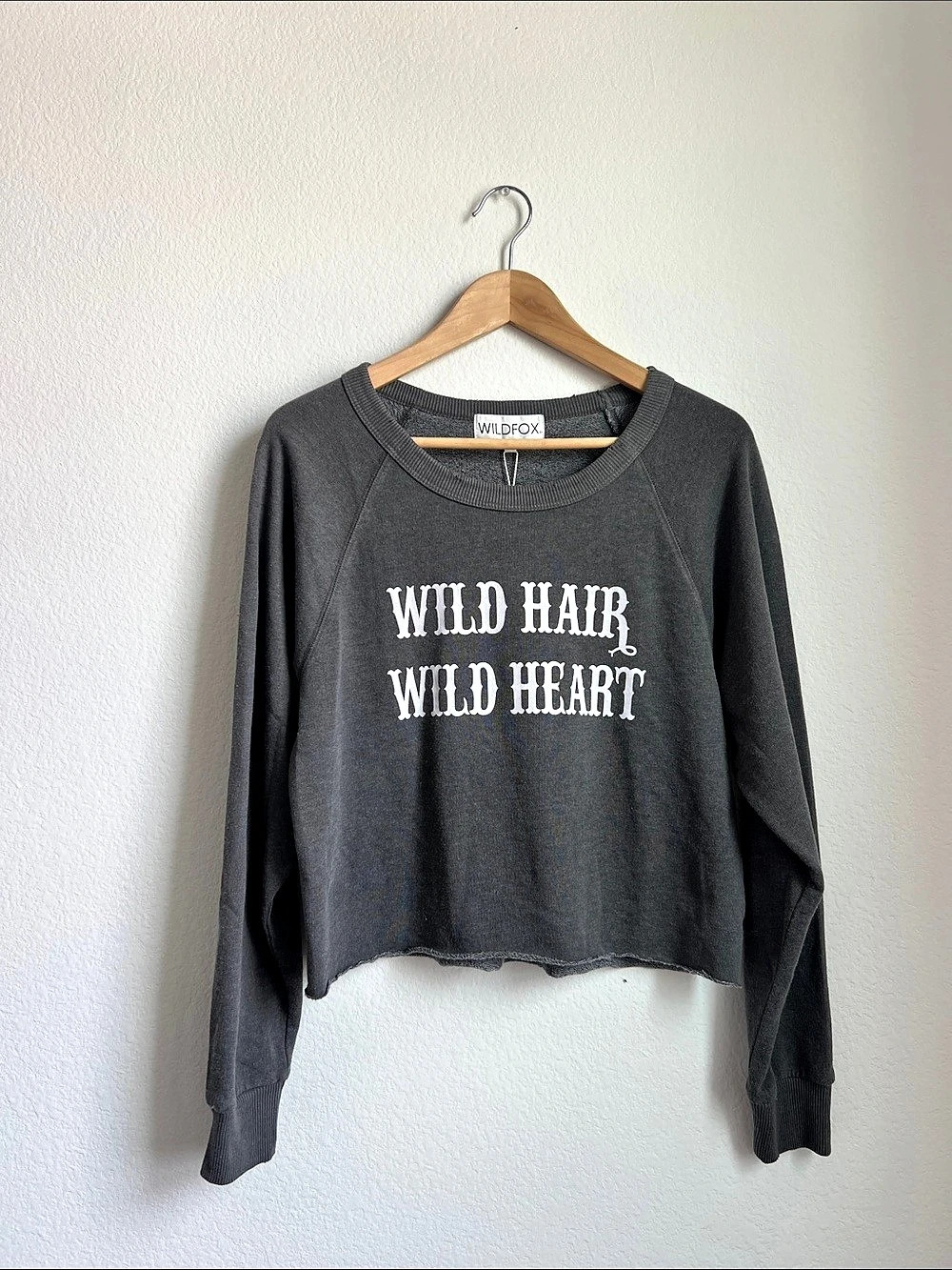 Wildfox Wild Hair Wild Heart Pullover Sweatshirt Gray Small